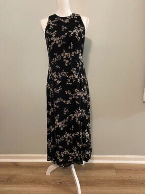 Jones New York Petite 12 Black Tan Sheer Sleeveless Lined Summer Dress